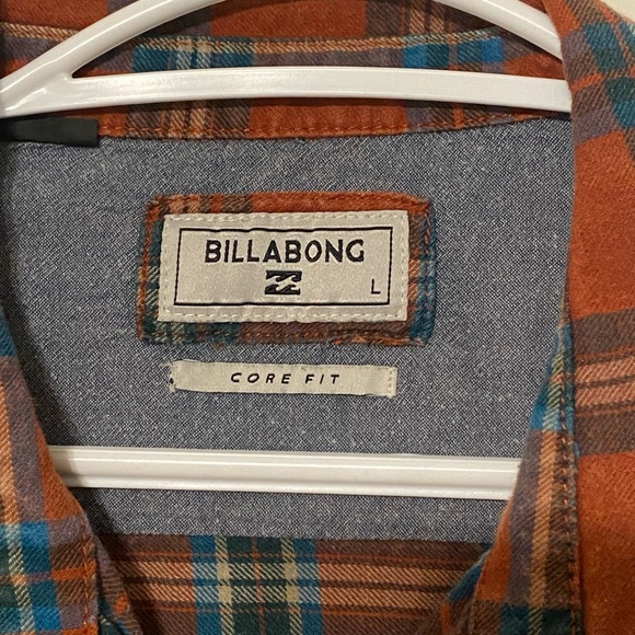 Billabong orange button up light flannel plaid shirt large men's size - Picture 2 of 4